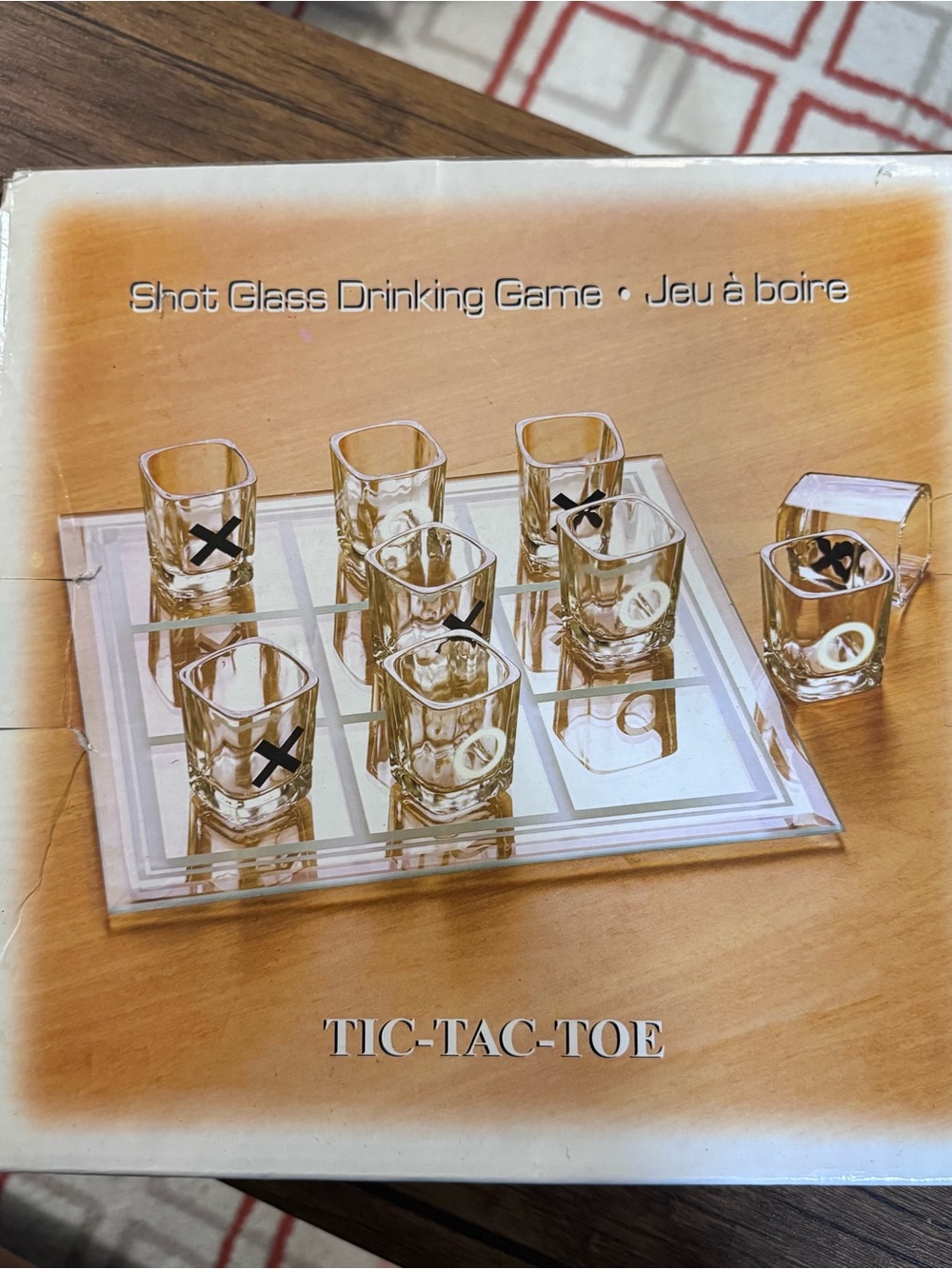 Glass Tic-Tac-Toe Shot Glass Drinking Game Set with Mirrored Game Board